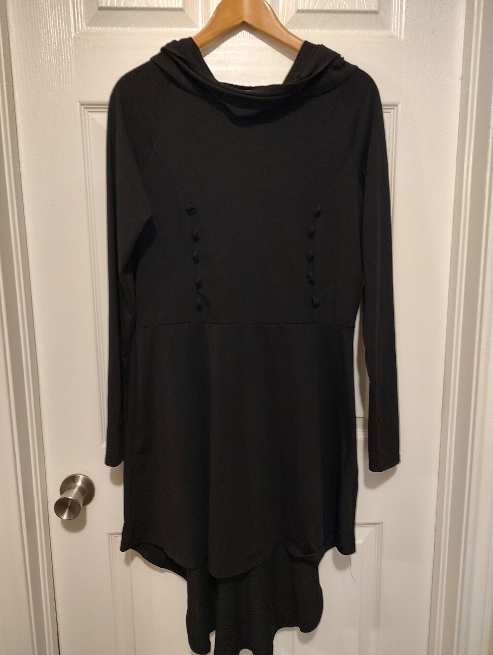 Black Hooded Long-Sleeve Tunic Dress